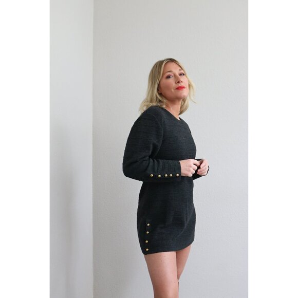 1990's Vintage Charcoal & Wool Sweater Dress Women's Extra Small Medium XS SM MD - Picture 6 of 10